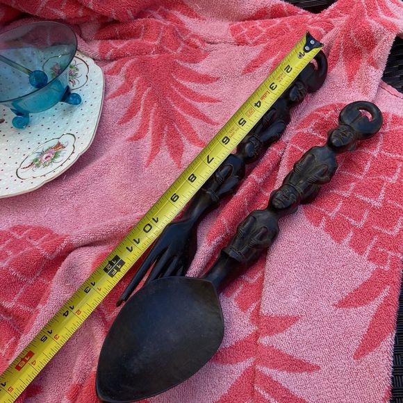 Tribal Wooden spoon and fork Vintage A16 - Picture 6 of 9